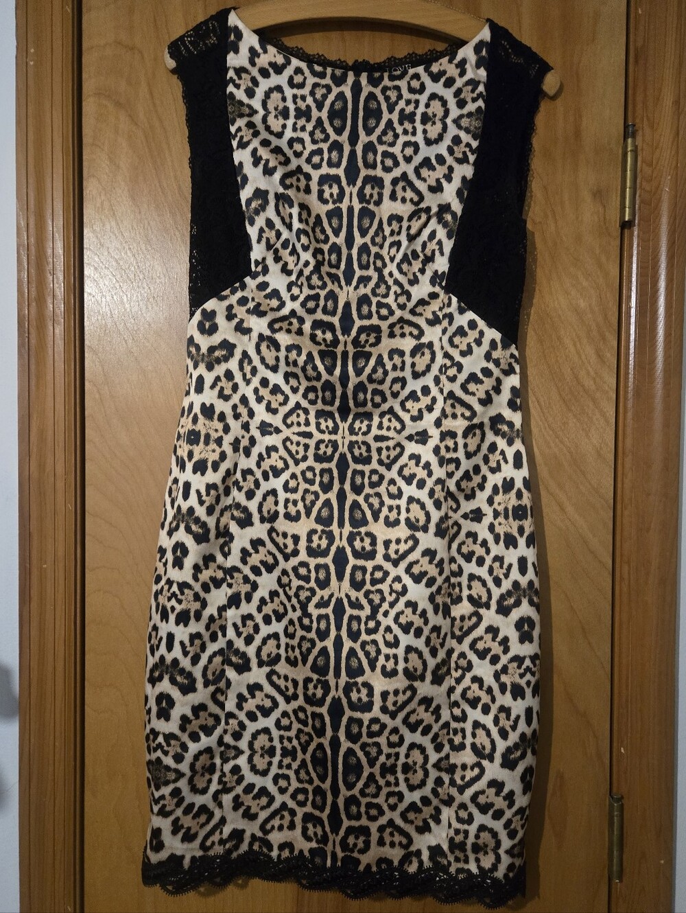 Leopard Print Bodycon Dress with Black Lace Size S